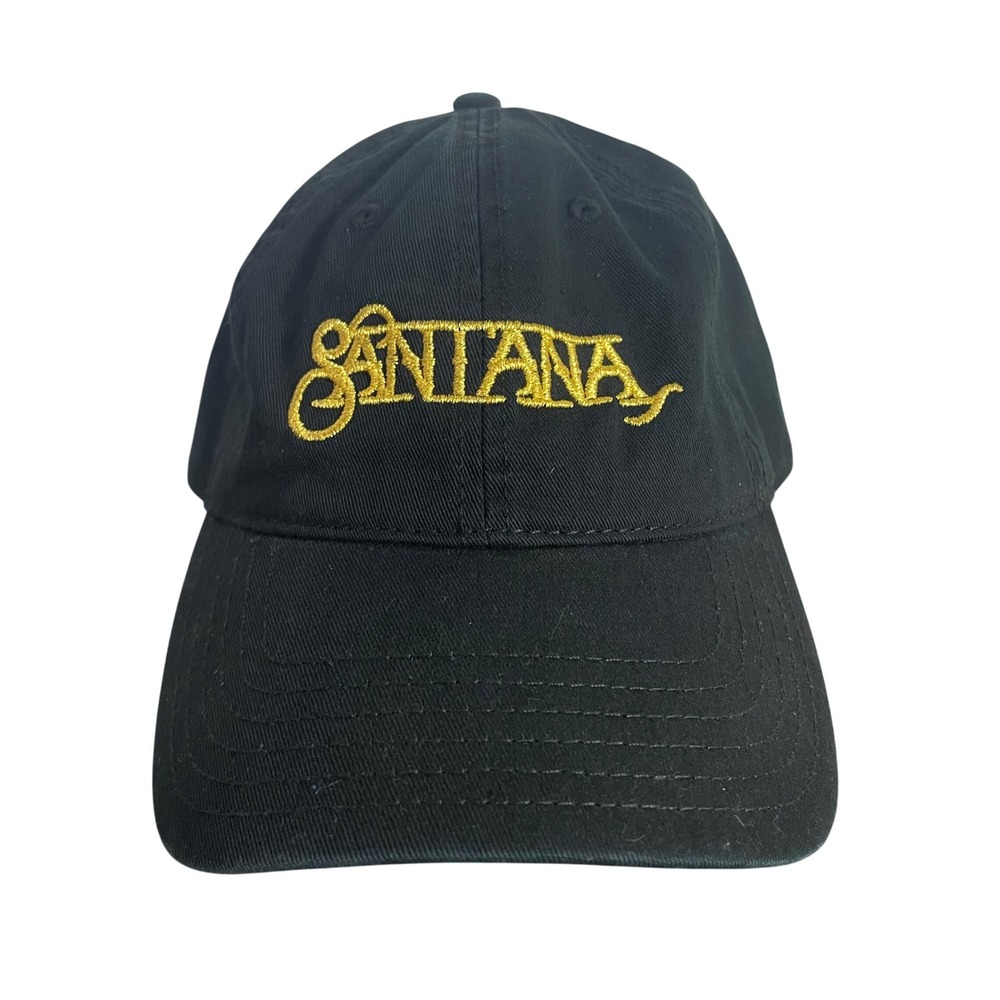 Santana Hat Script Logo Black Gold Dad Cap Strapback Music Band Style